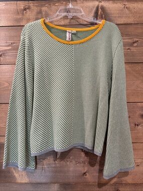 dolan Olive Green and Mustard Contrast Long-Sleeve Knit Top